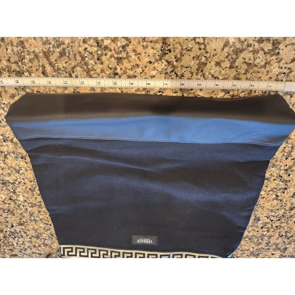 Versace Fragrances Black Canvas Greek Key Silver Accent Zipper Closure